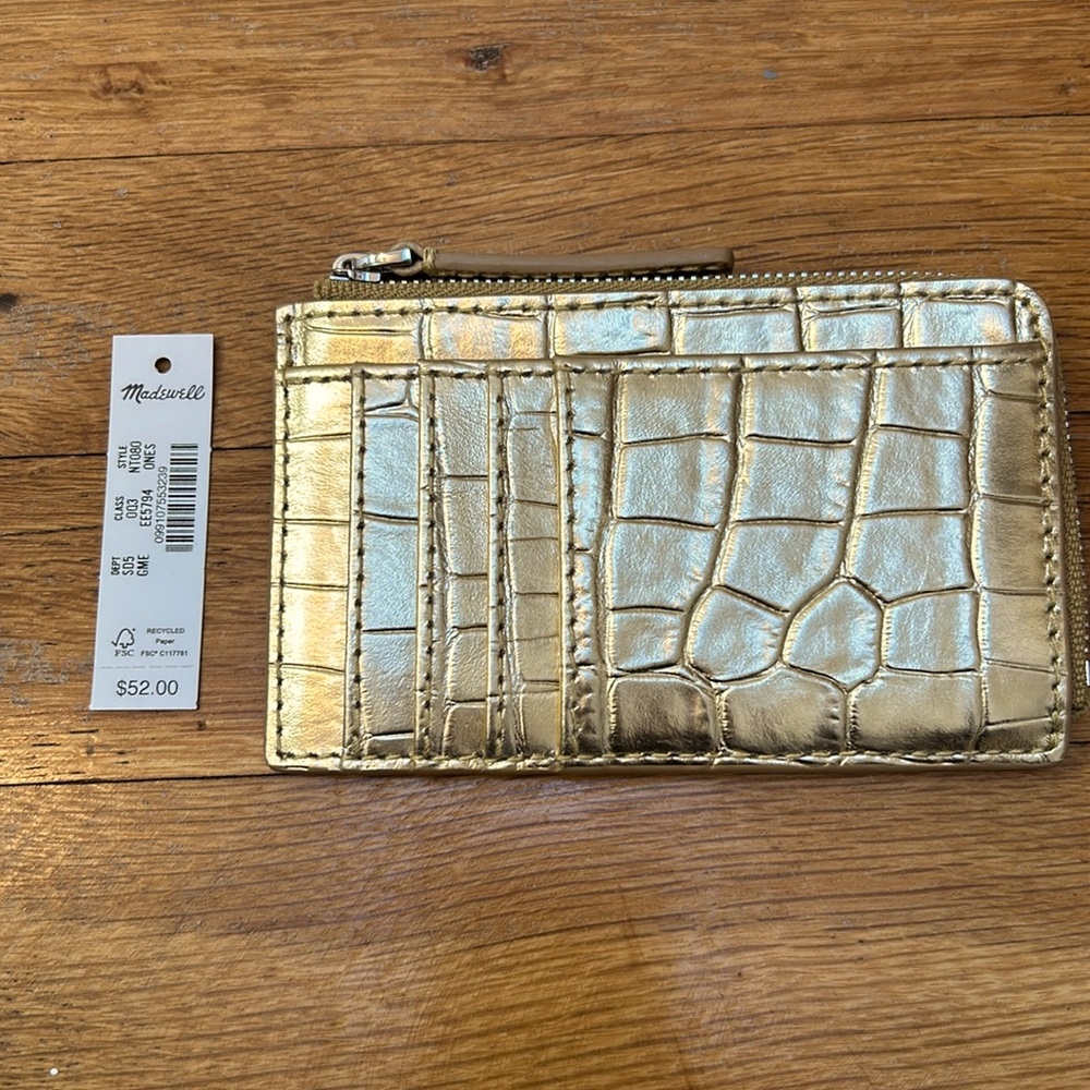 Madewell Zip Card Case in Gold Metallic NWT MSRP $52